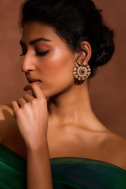 Zircon Embellished Jadau Stud Earrings 
