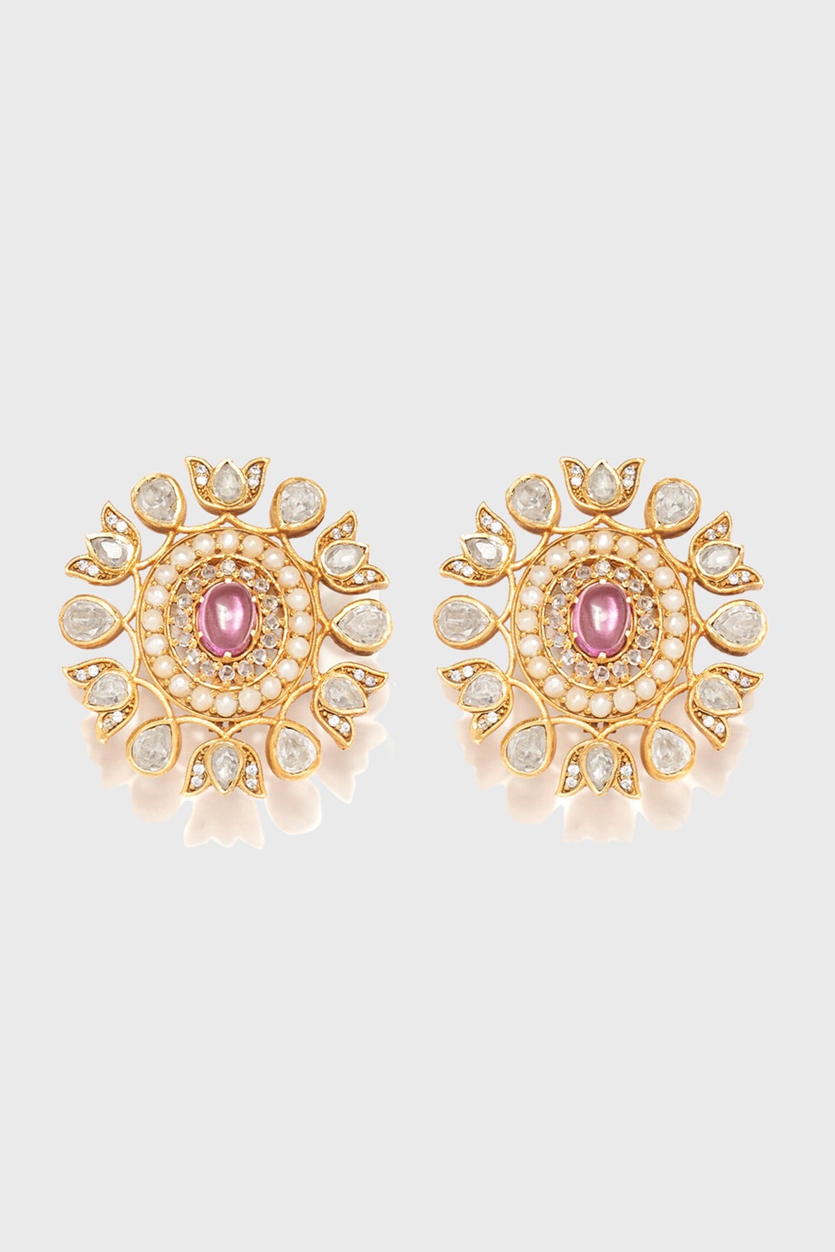 Zircon Embellished Jadau Stud Earrings 