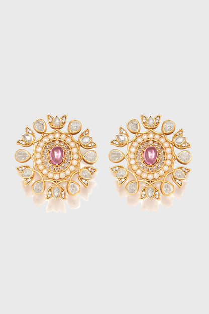 Zircon Embellished Jadau Stud Earrings 