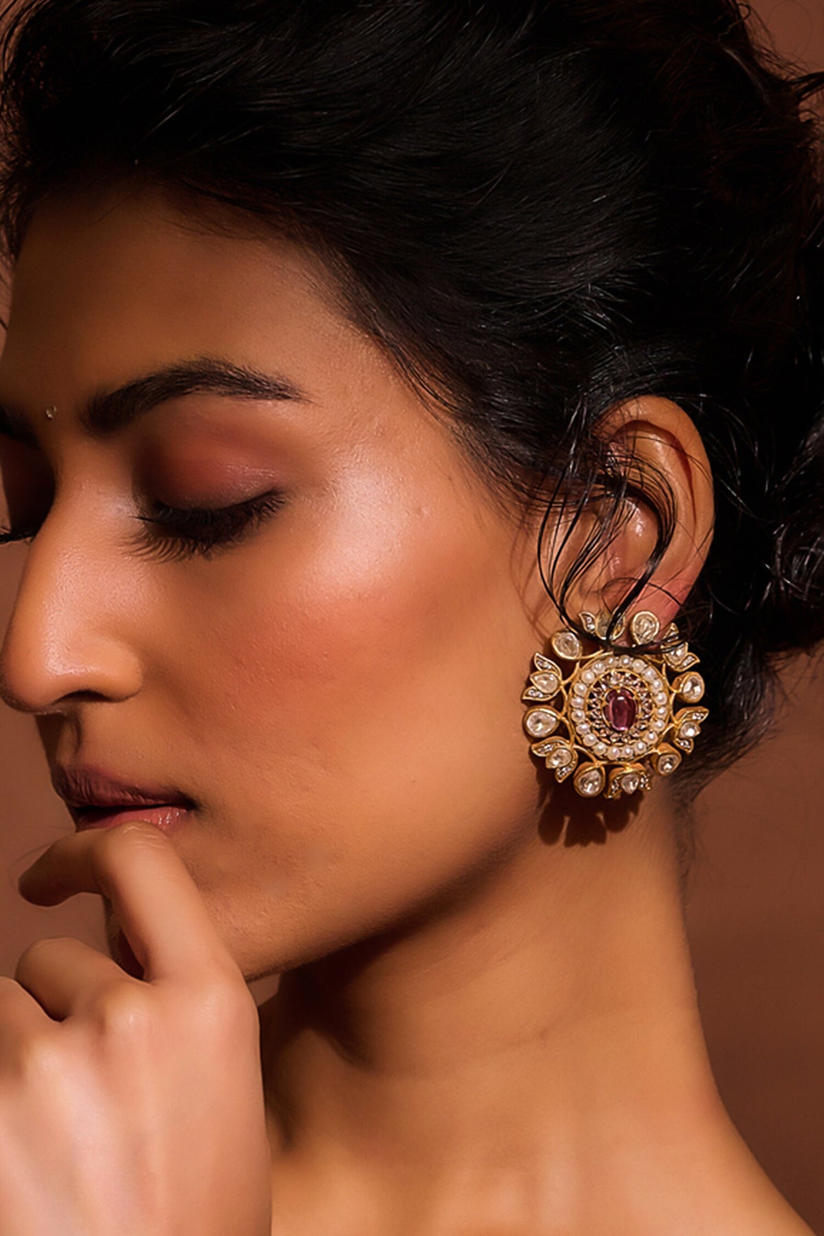 Zircon Embellished Jadau Stud Earrings 