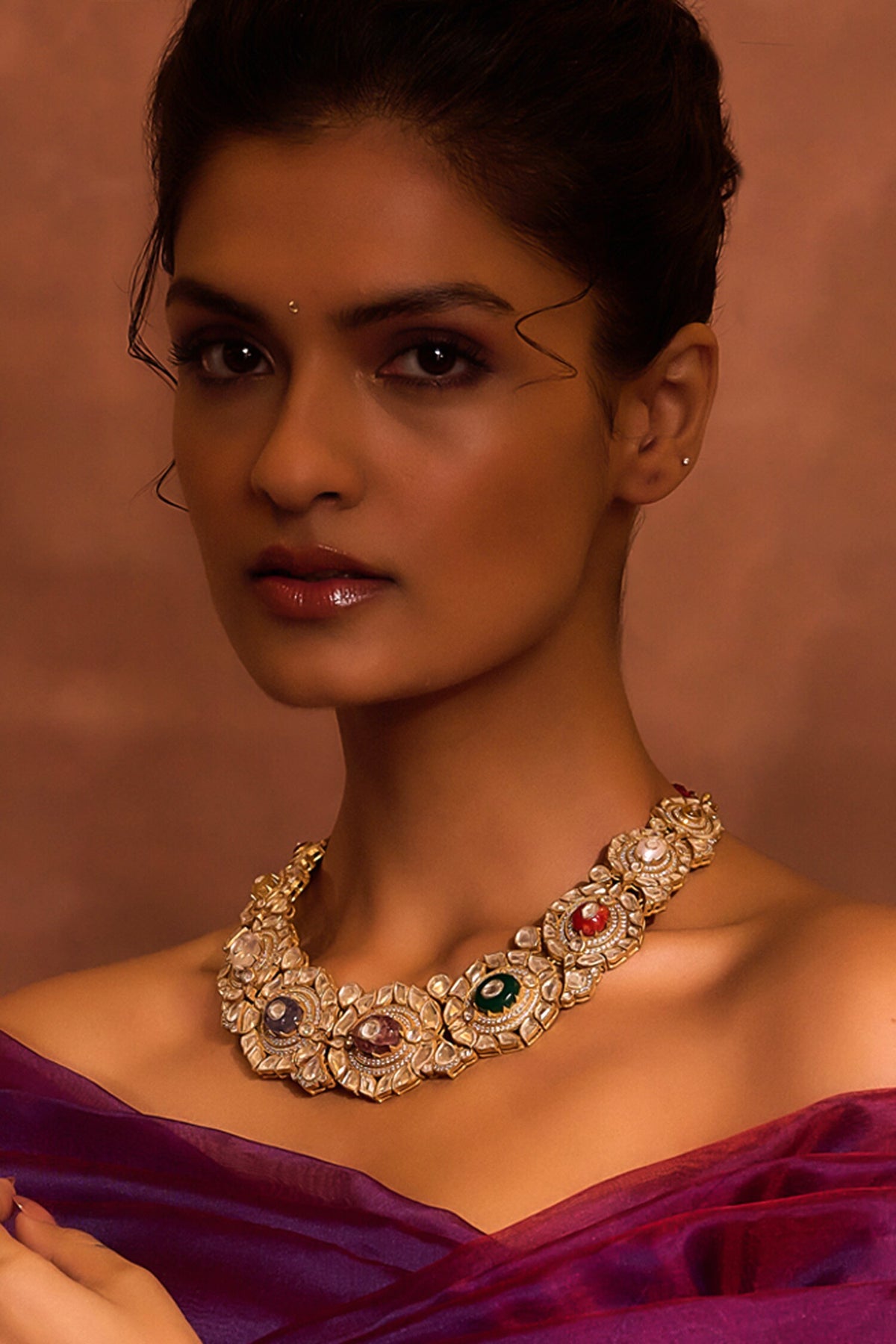 Floral Navratna Embellished Collar Necklace 