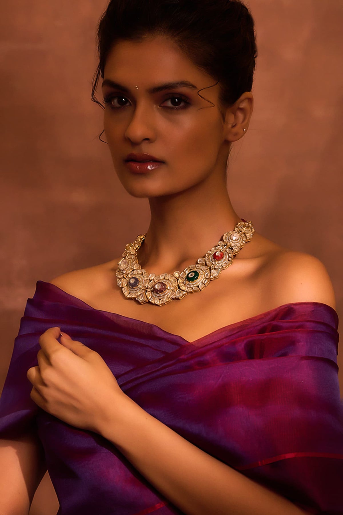 Floral Navratna Embellished Collar Necklace 