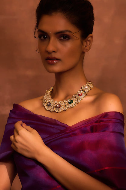 Floral Navratna Embellished Collar Necklace 