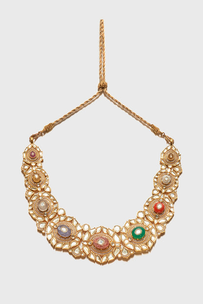Floral Navratna Embellished Collar Necklace 