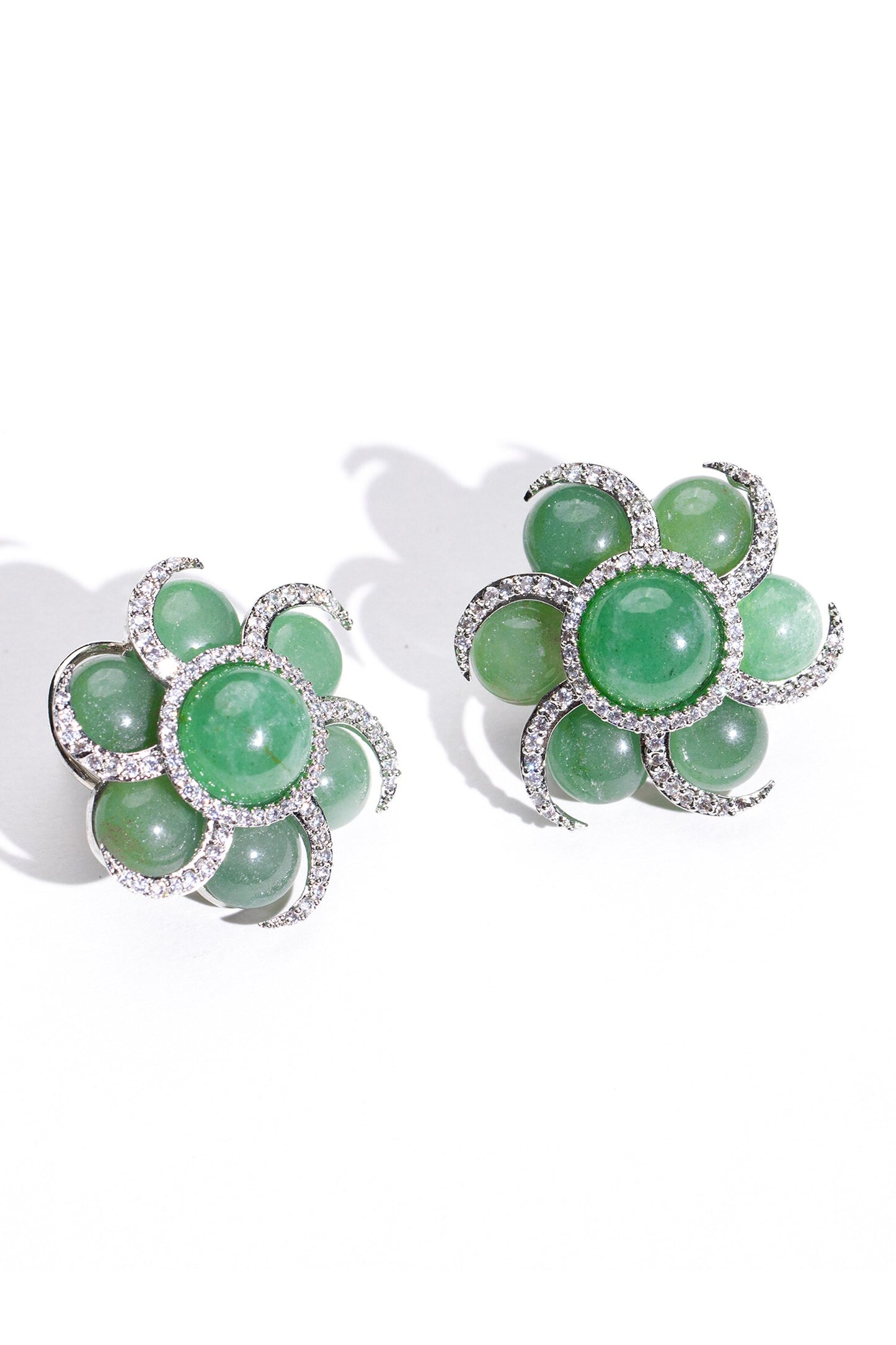 Spiral Stone Embellished Flower Earrings 
