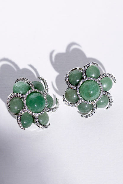 Spiral Stone Embellished Flower Earrings 