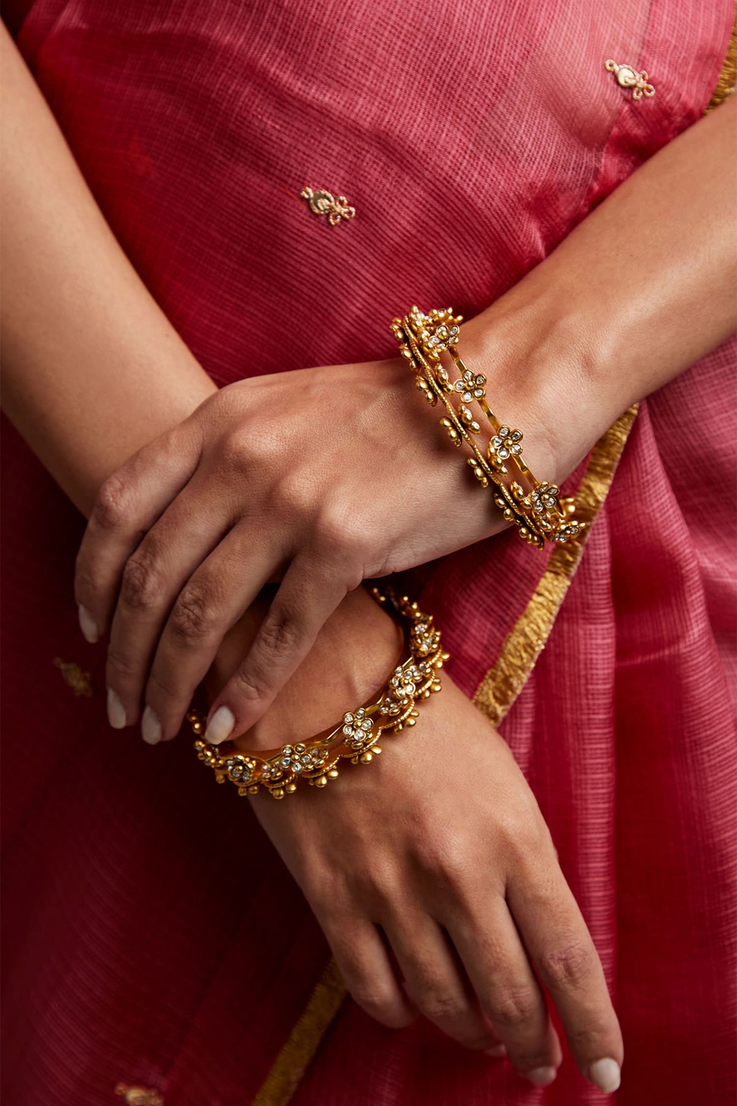 Cheshtha Stone Studded Floral Bangle- Single Pc 