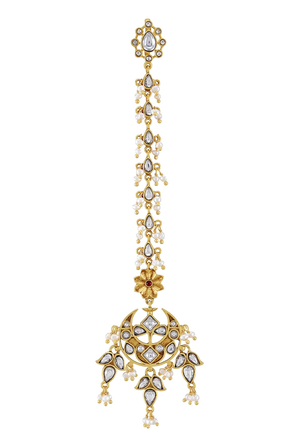 Malaya Pearl Tasselled Half Moon Maangtikkas 