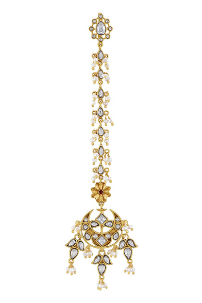 Malaya Pearl Tasselled Half Moon Maangtikkas 