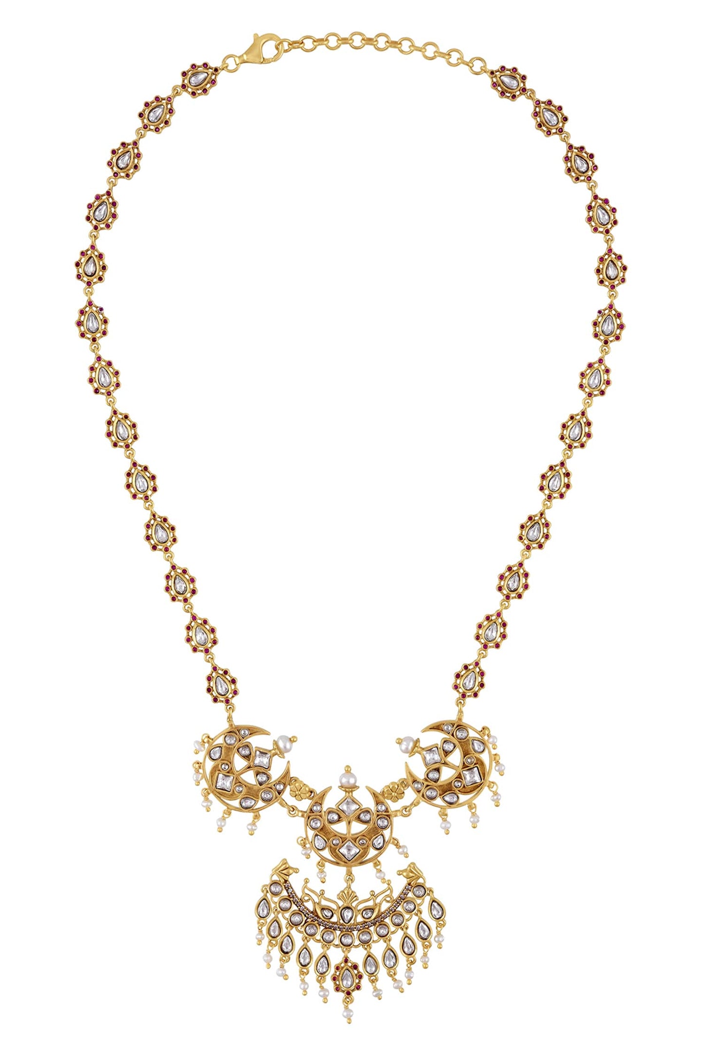 Malaya Stone Studded Half Moon Necklace 