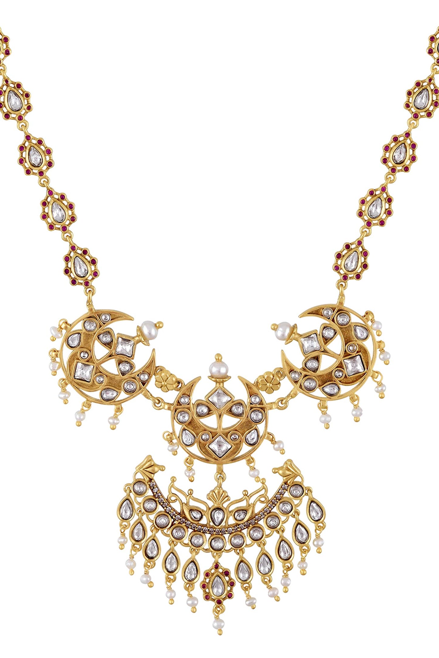 Malaya Stone Studded Half Moon Necklace 
