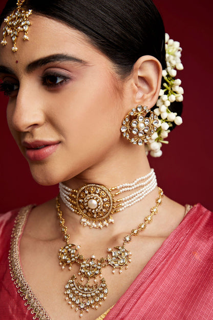 Malaya Stone Studded Half Moon Necklace 