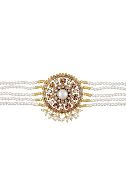Gold Pearl Stone Studded Choker 