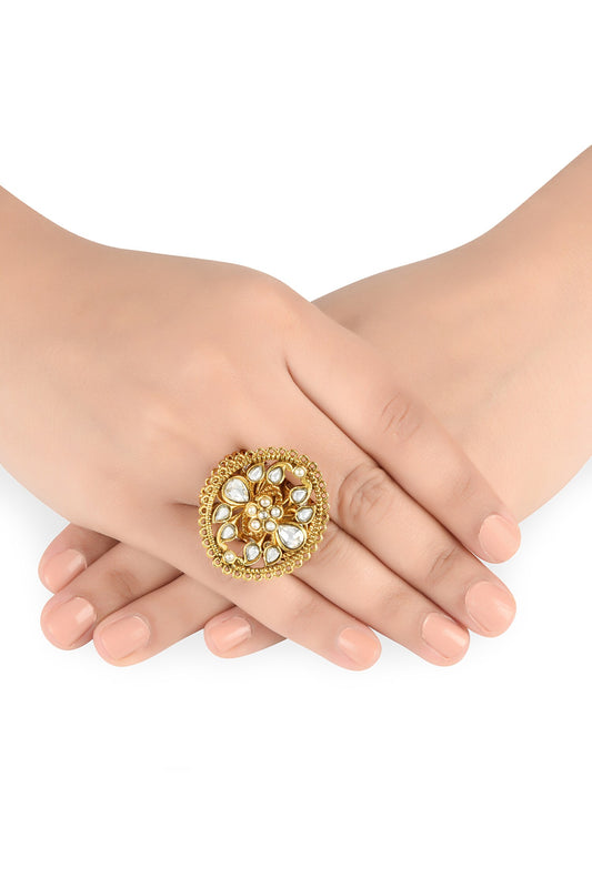 Kaashvi Stone Studded Floral Ring 