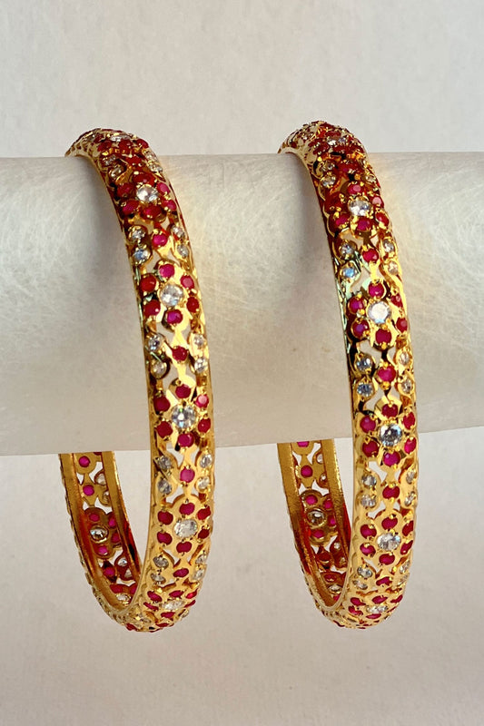 Stone Studded Floral Bangles- Set of 2 