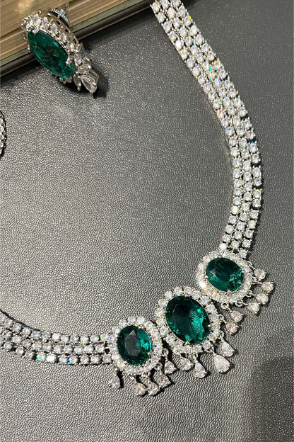 Zirconia Embellished Pendant Choker Set 