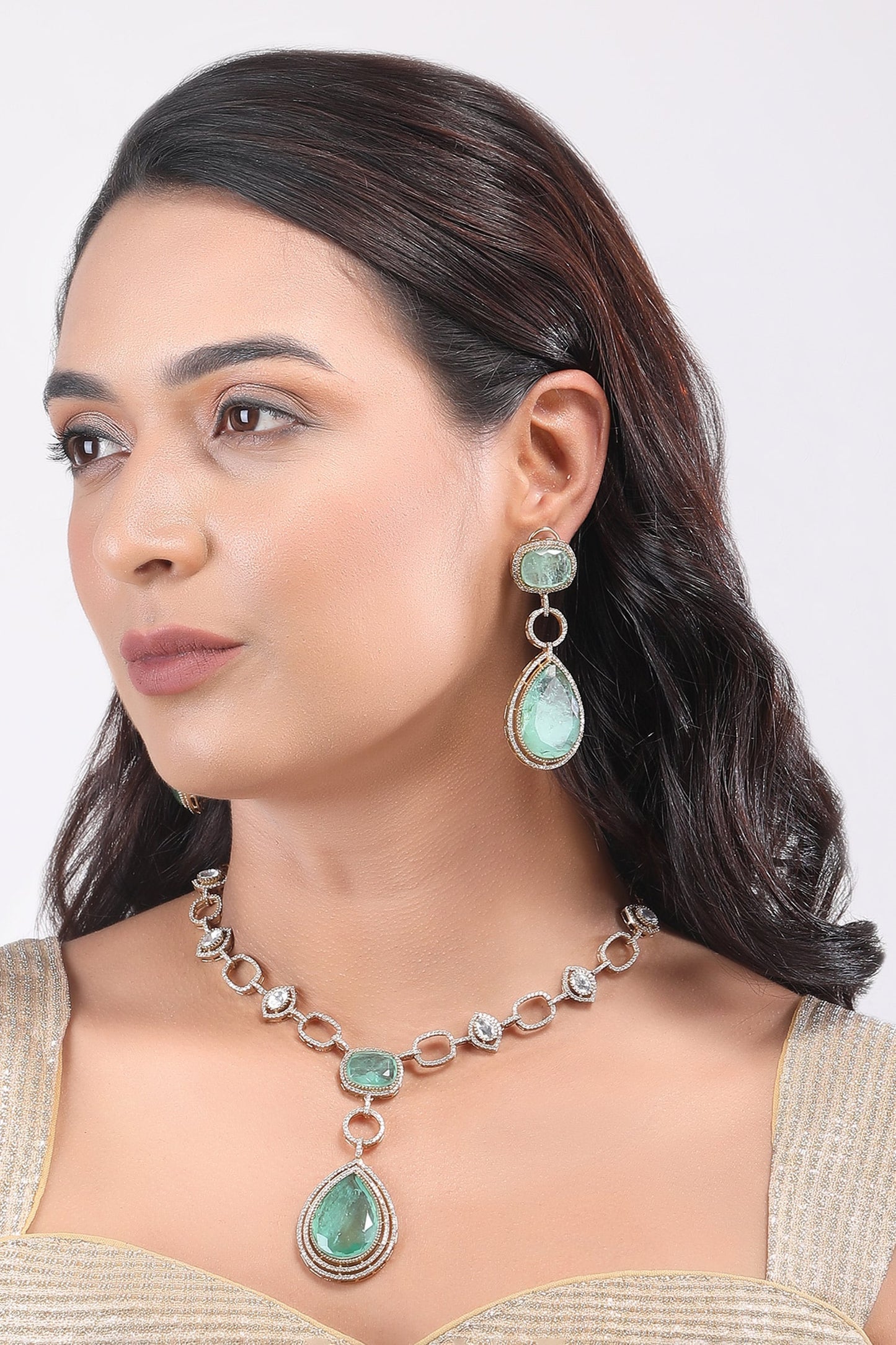 Dewdrop Stone Studded Jewellery Set 