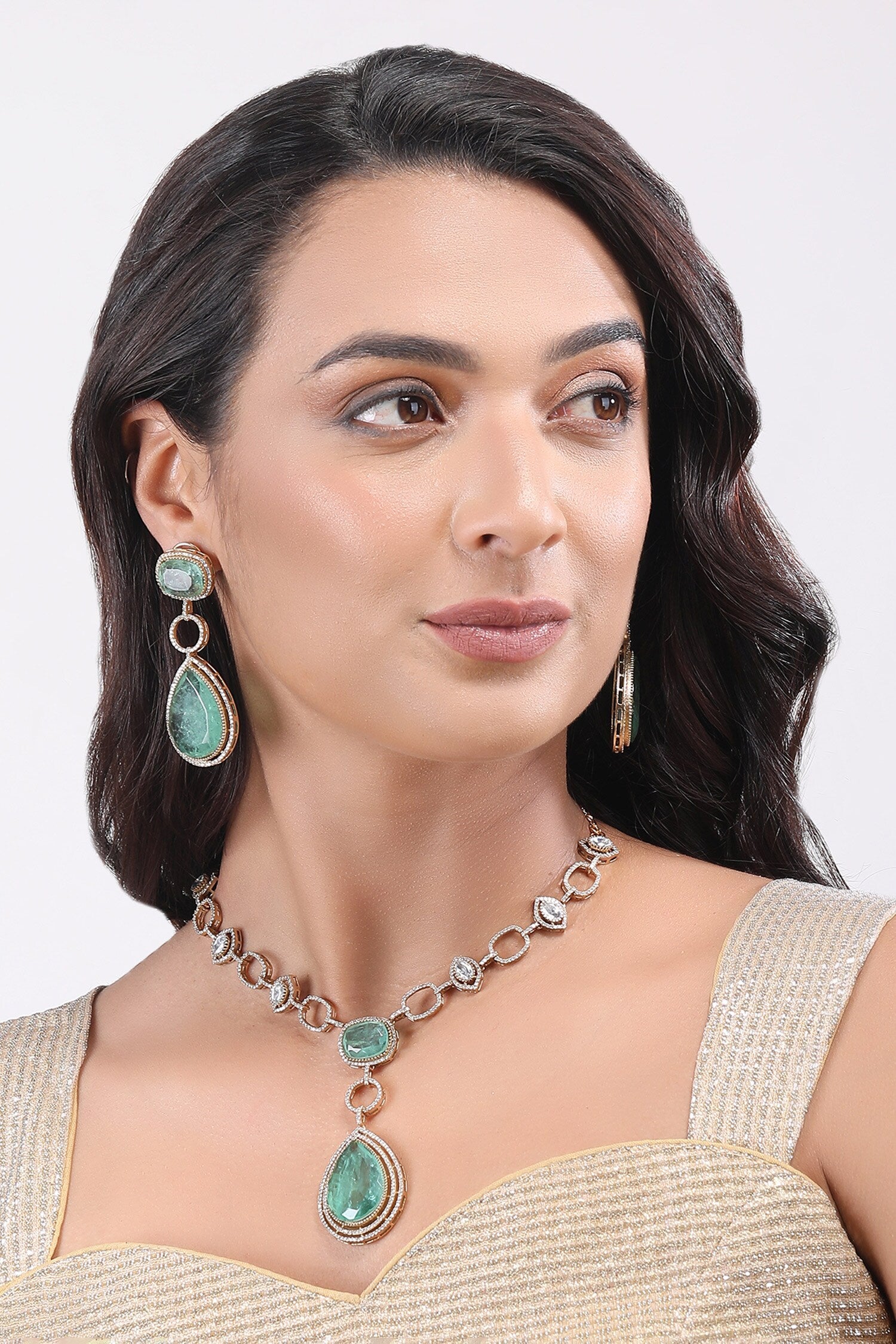 Dewdrop Stone Studded Jewellery Set 