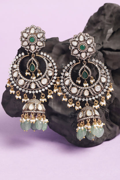 Stone Embellished Phool Chandbali Jhumkas 
