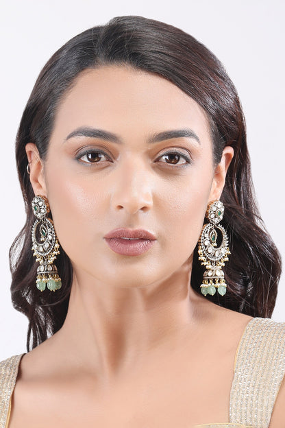 Stone Embellished Phool Chandbali Jhumkas 