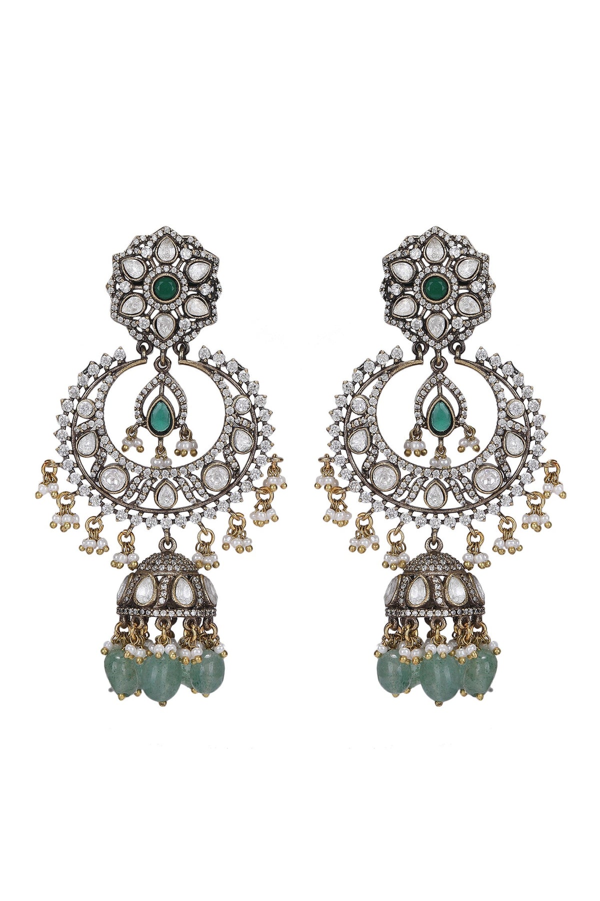 Stone Embellished Phool Chandbali Jhumkas 
