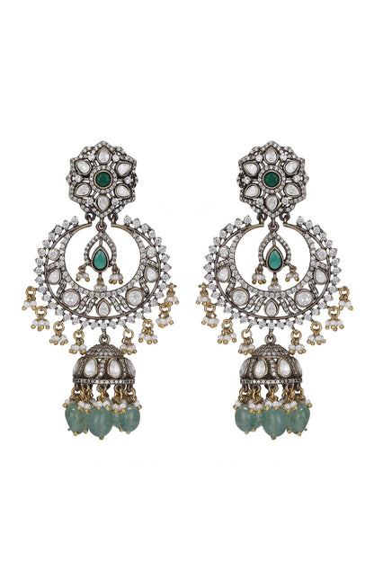 Stone Embellished Phool Chandbali Jhumkas 