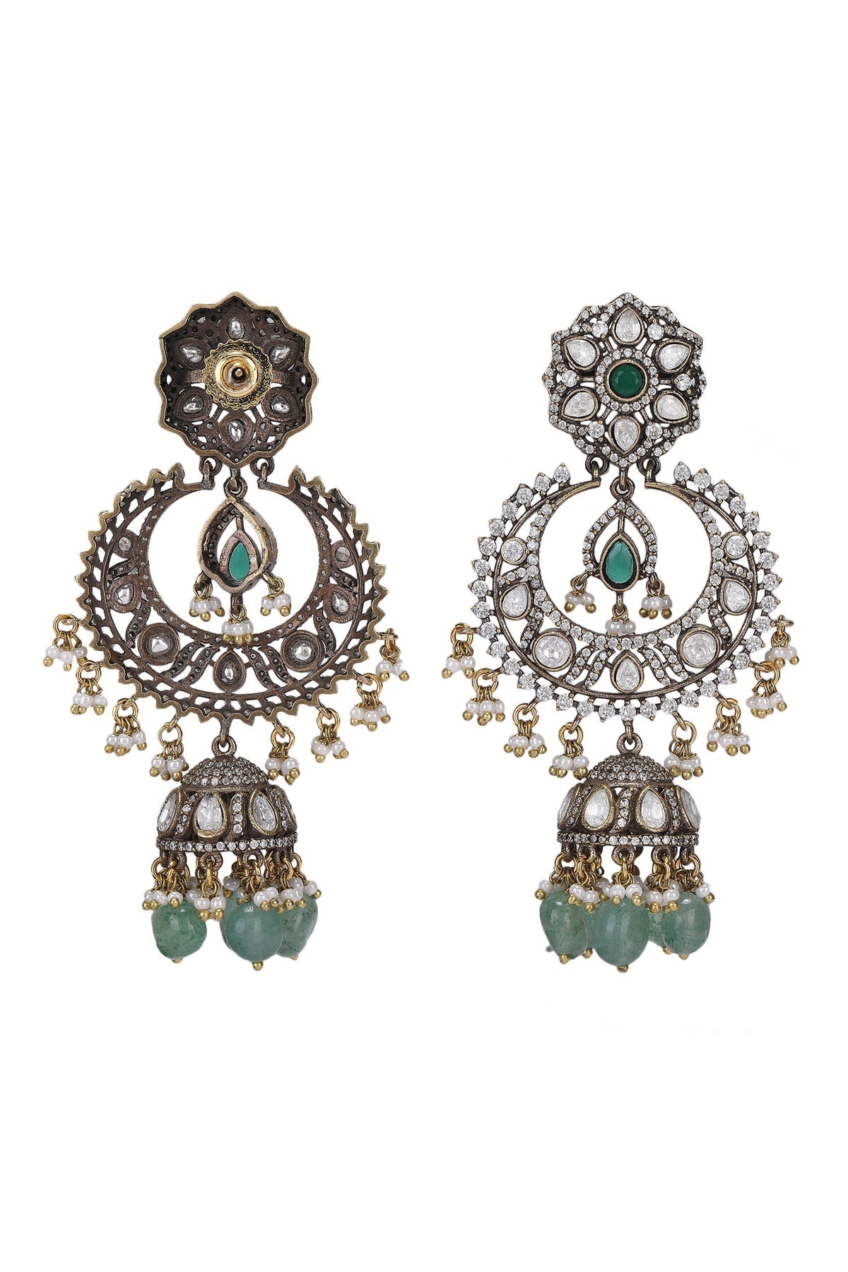 Stone Embellished Phool Chandbali Jhumkas 