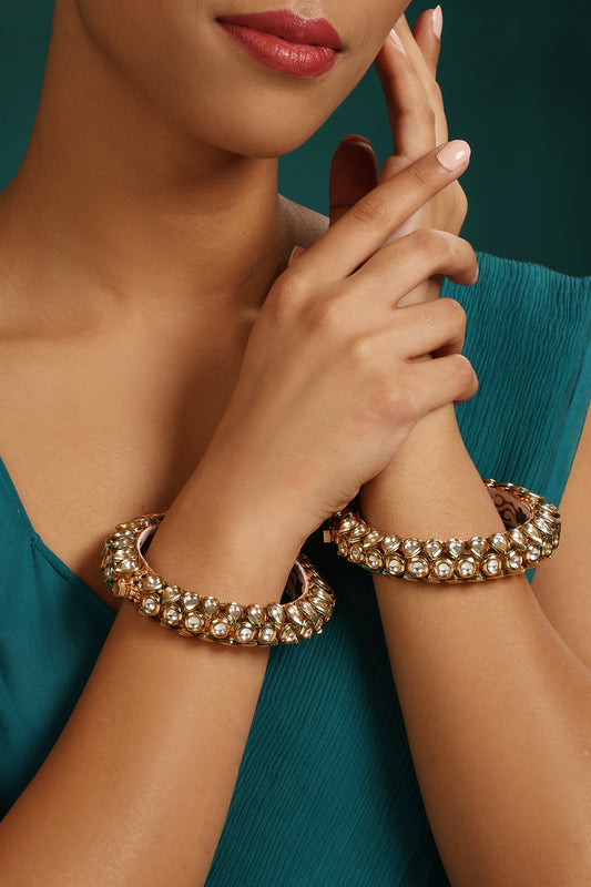 Blooming Petal Kundan Embellished Kadas 2 Pcs 