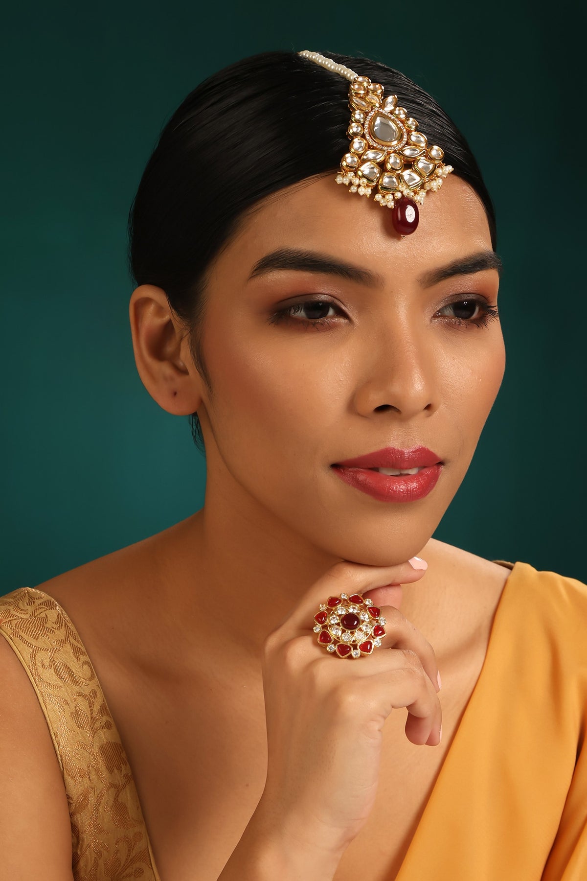 Floral Kundan & Bead Embellished Maangtikka 