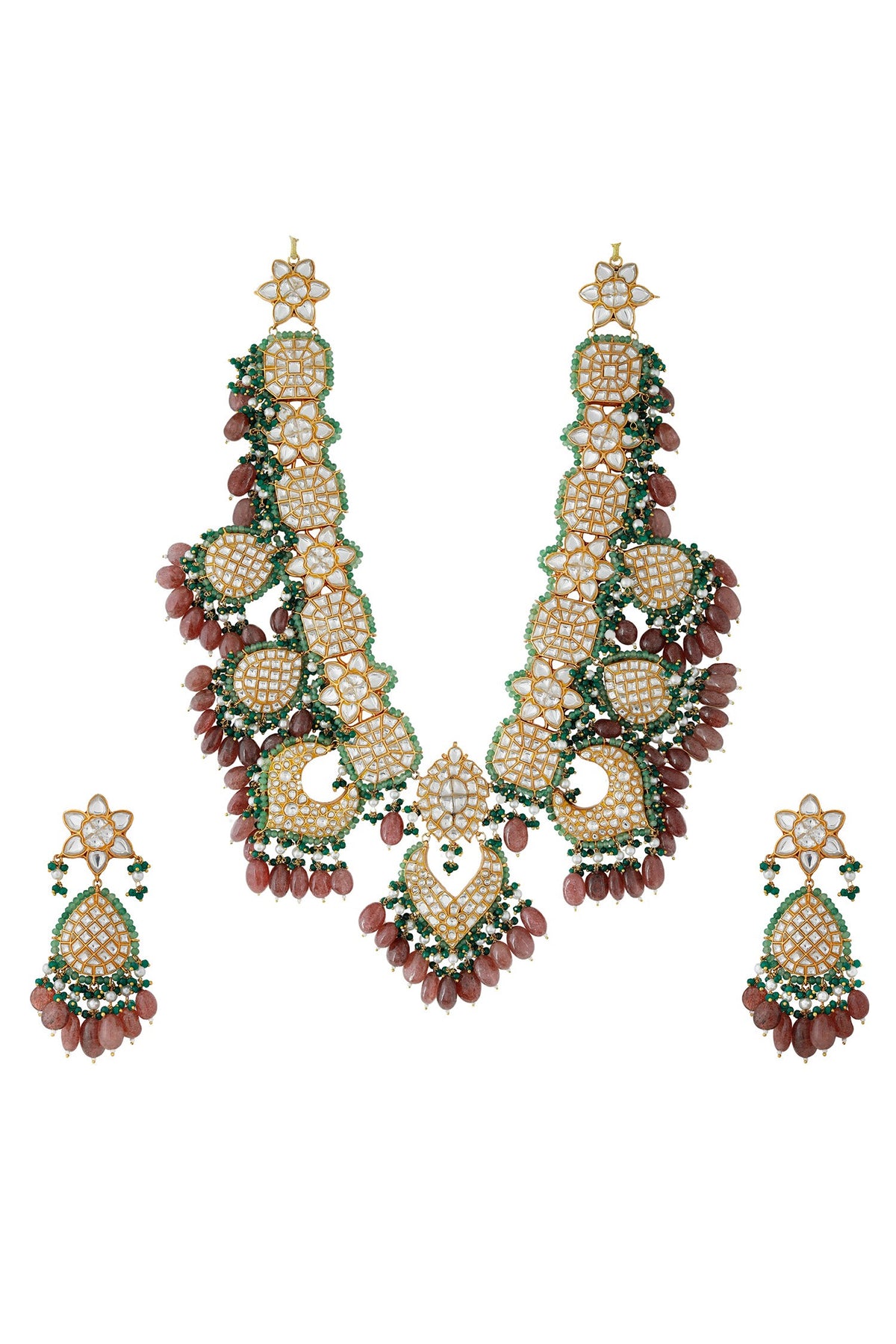 Kundan Embellished Long Pendant Necklace Set 