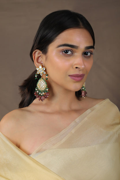 Kundan Embellished Long Pendant Necklace Set 