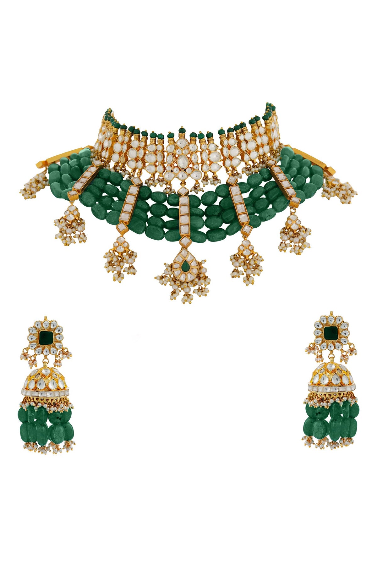 Semi-Precious Beads Embellished Choker Necklace Set 