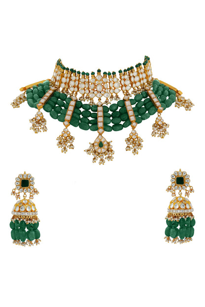 Semi-Precious Beads Embellished Choker Necklace Set 