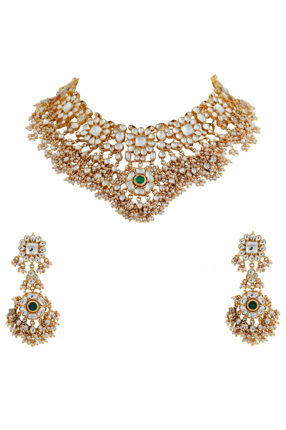 Kundan & Beads Embellished Choker Necklace Set 