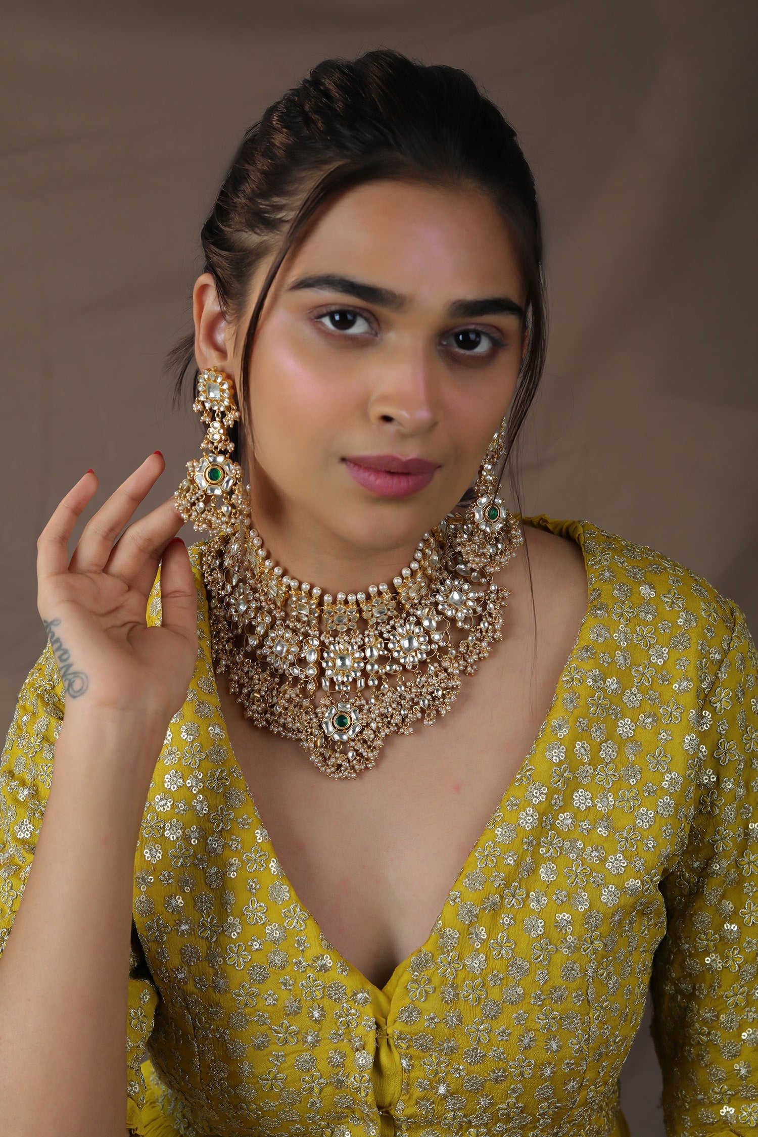 Kundan & Beads Embellished Choker Bridal Necklace Set 