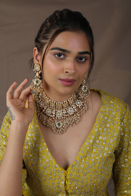 Kundan & Beads Embellished Choker Bridal Necklace Set 
