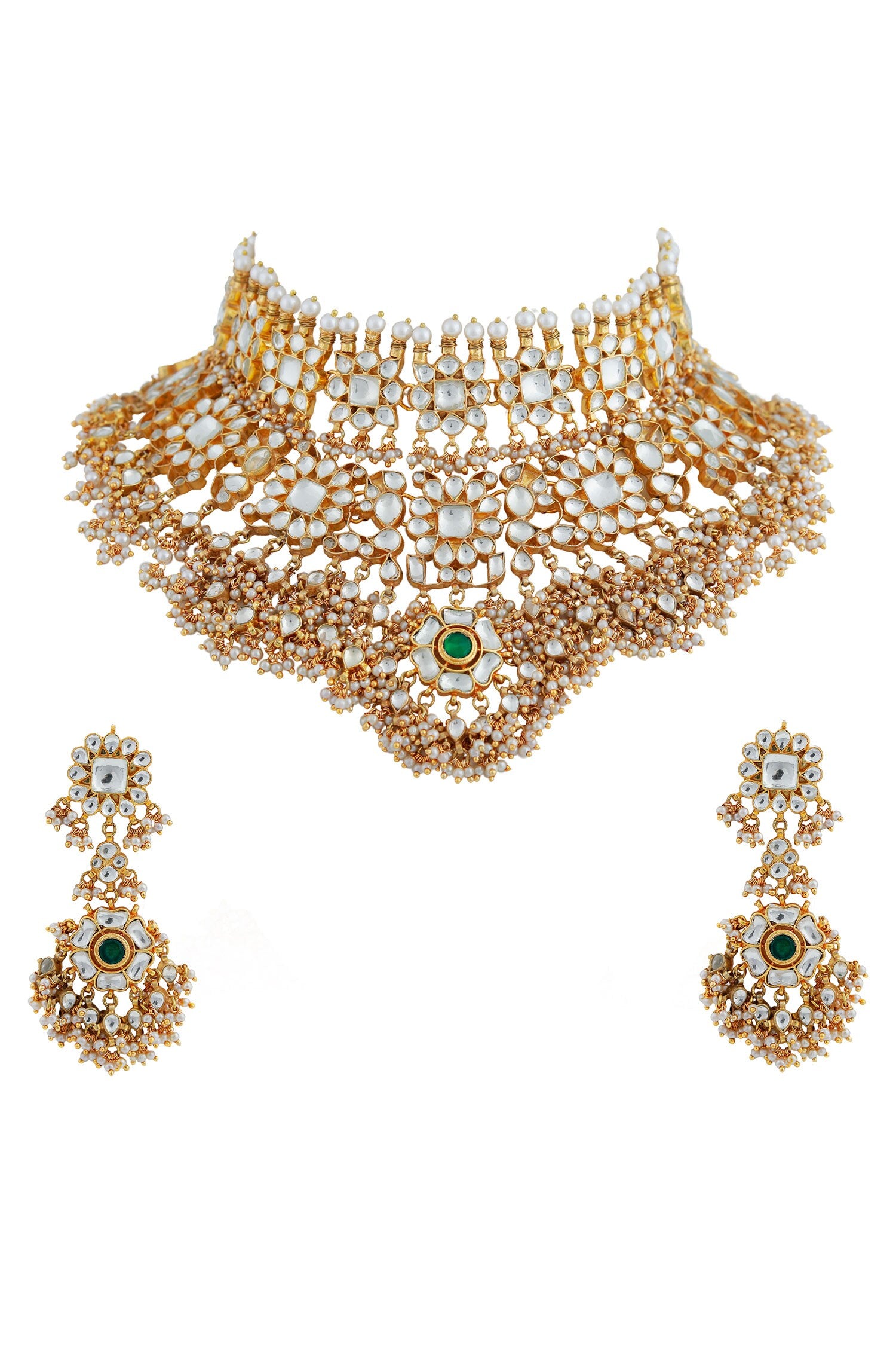 Kundan & Beads Embellished Choker Bridal Necklace Set 