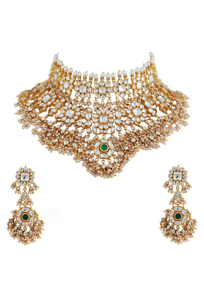Kundan & Beads Embellished Choker Bridal Necklace Set 