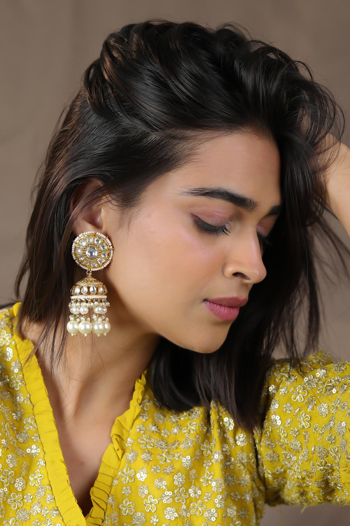Floret Pearl & Stone Embellished Jhumkas 