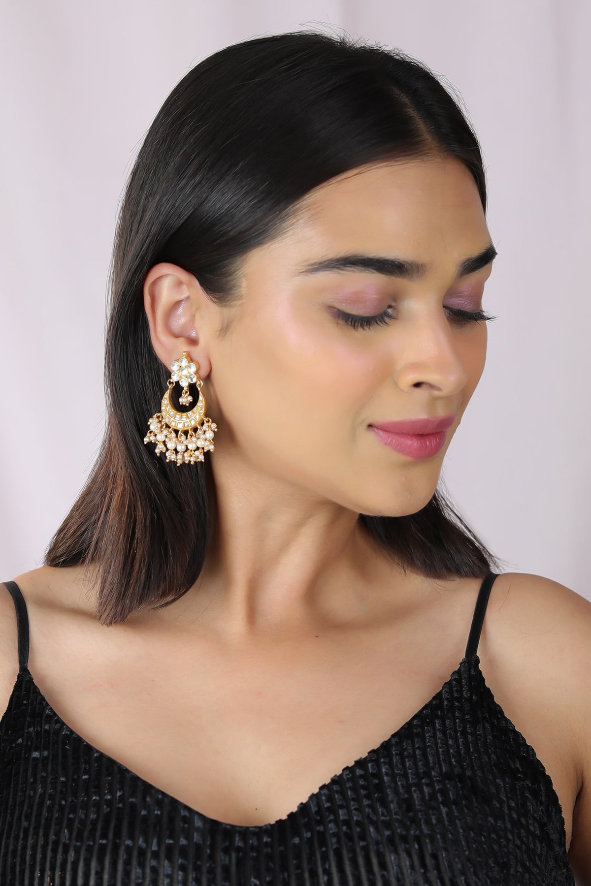 Phool Studded Jadau Chandbali Earrings 