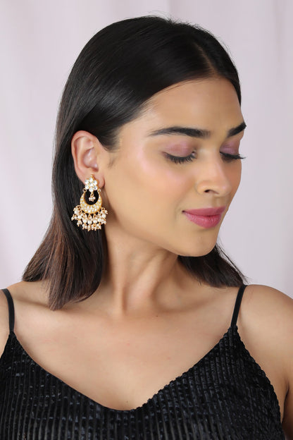 Phool Studded Jadau Chandbali Earrings 