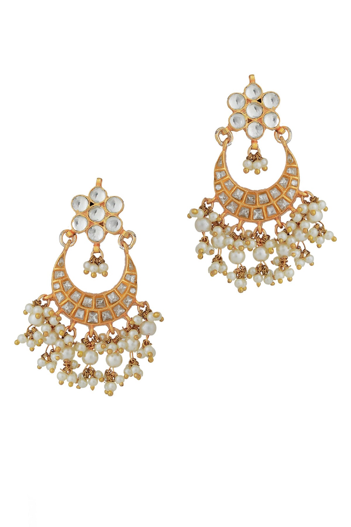Phool Studded Jadau Chandbali Earrings 
