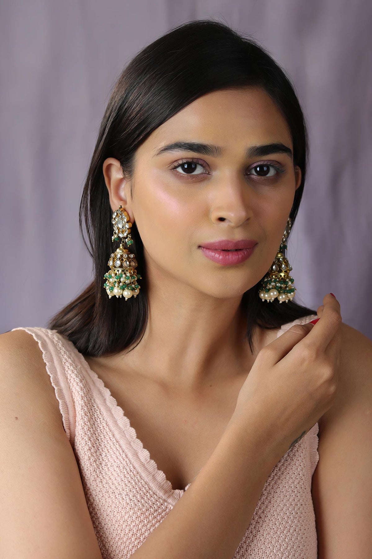 Floweret Stone & Bead Embellished Jhumkas 