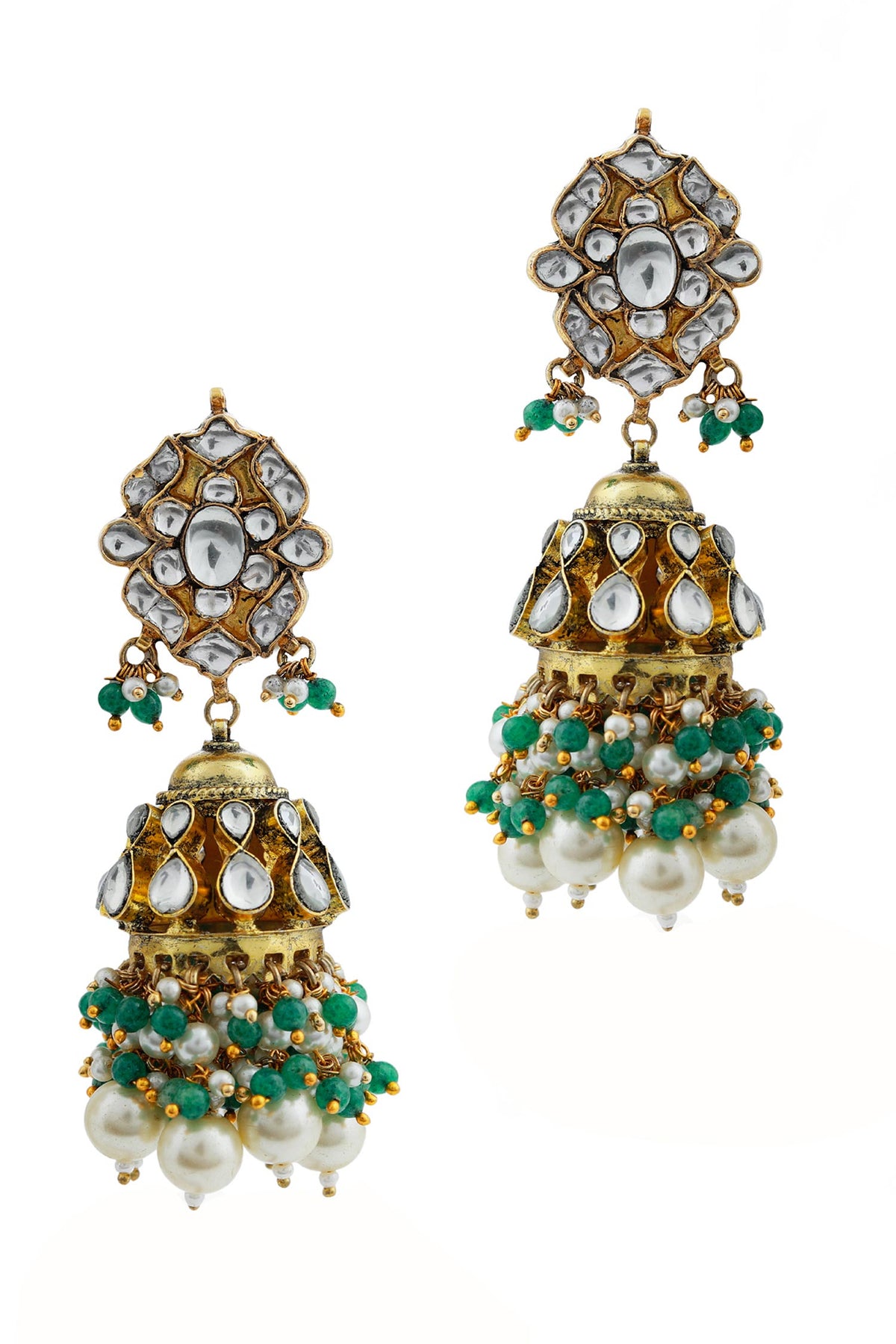 Floweret Stone & Bead Embellished Jhumkas 