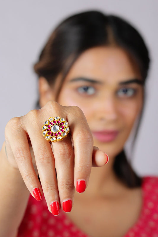 Floral Stone Embellished Jadau Ring 