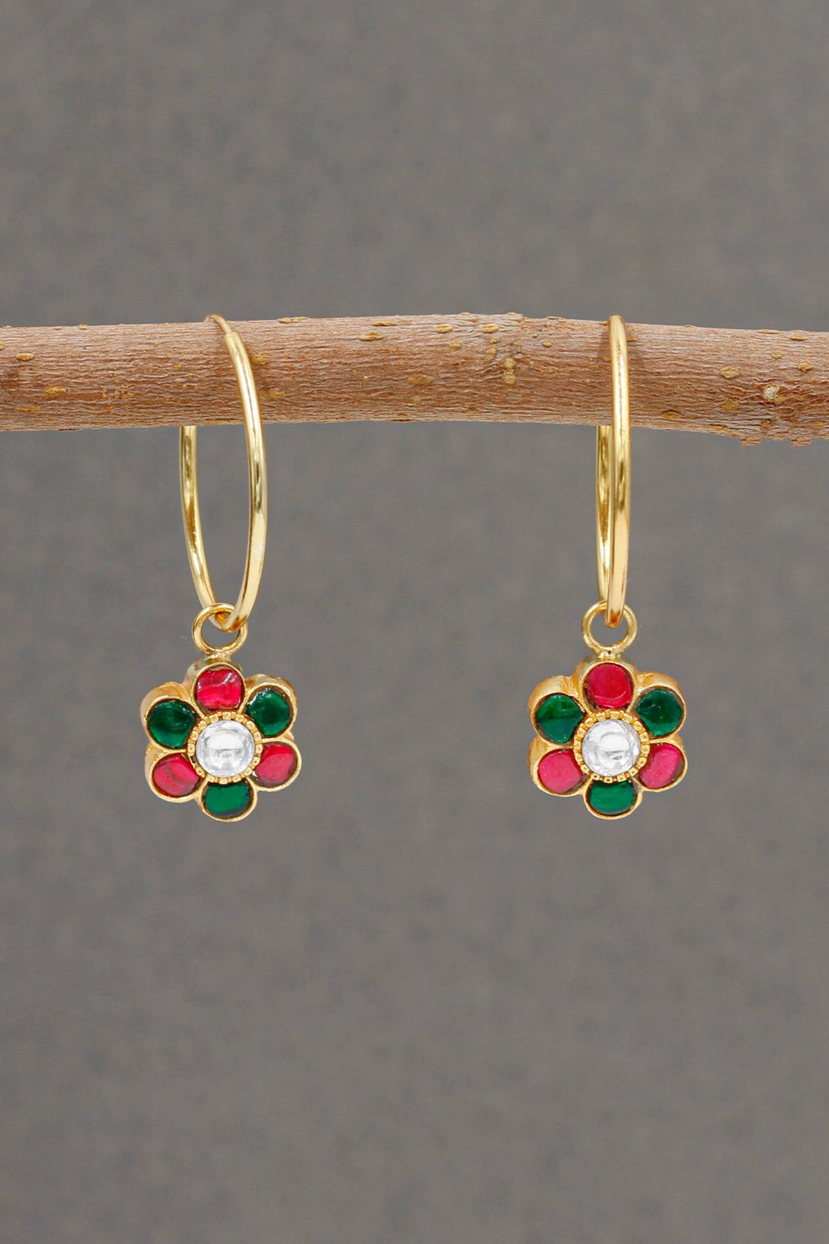 Floral Stone Drop Embellished Hoops 