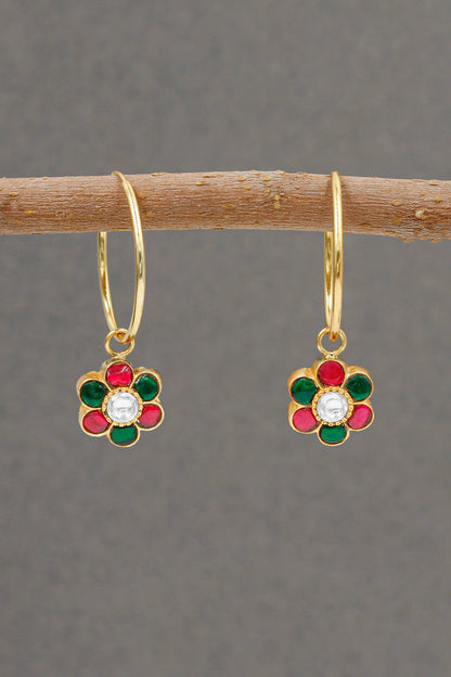 Floral Stone Drop Embellished Hoops 