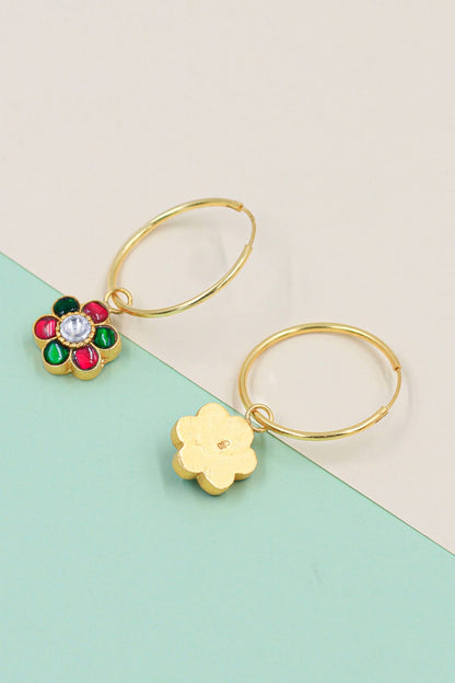 Floral Stone Drop Embellished Hoops 