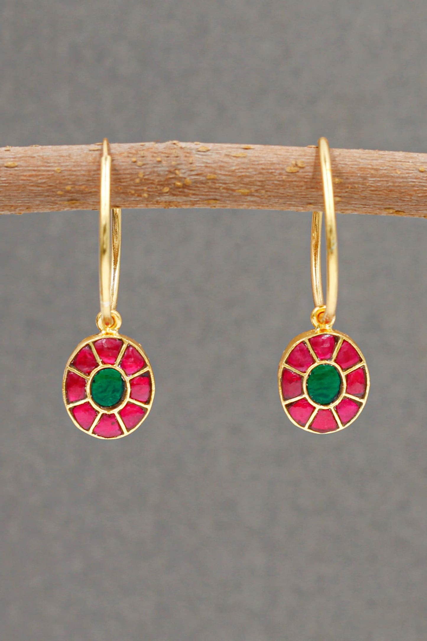 Stone Embellished Circular Drop Hoops 