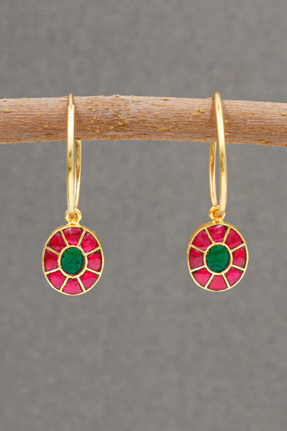 Stone Embellished Circular Drop Hoops 
